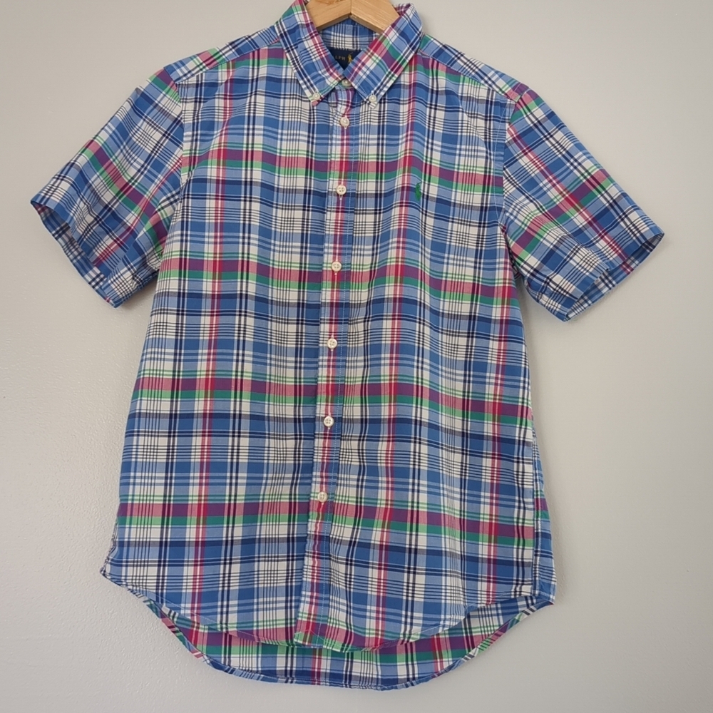 Polo Ralph Lauren Youth Girls Button Up Size 14-16 Plaid Preppy Casual Cotton